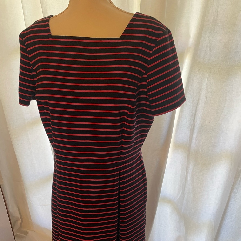 Talbots Dark Navy and Pink Striped Knit Dress